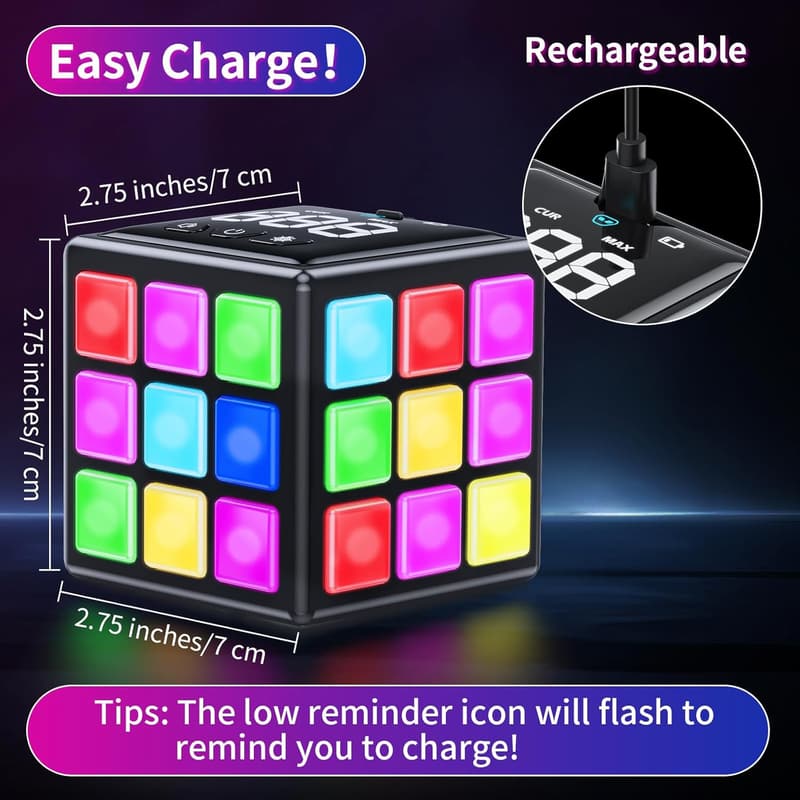 15-in-1 Rechargeable Game Cube for Kids 6-12 - Fun Memory & Speed Games