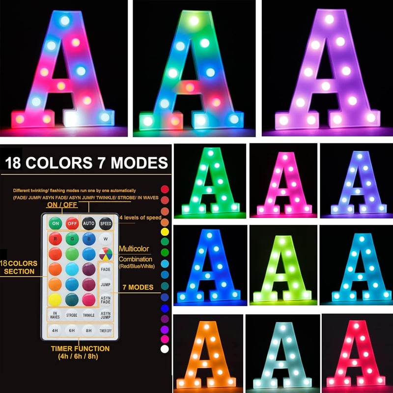 Colorful LED Marquee Letter Lights with Remote for Parties