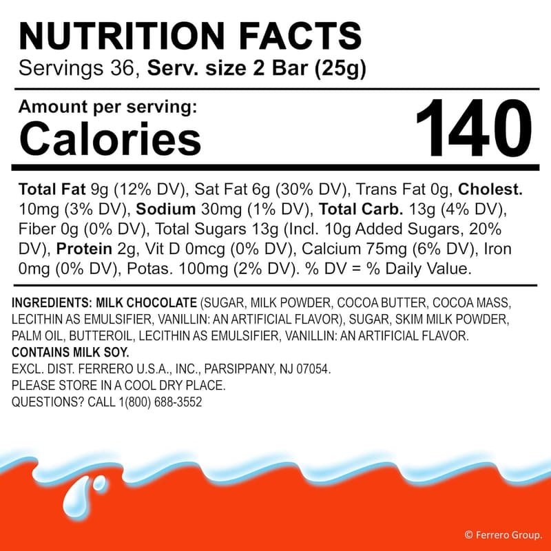 Kinder Chocolate, Milk Chocolate Bars with Creamy Filling, 18 Packs