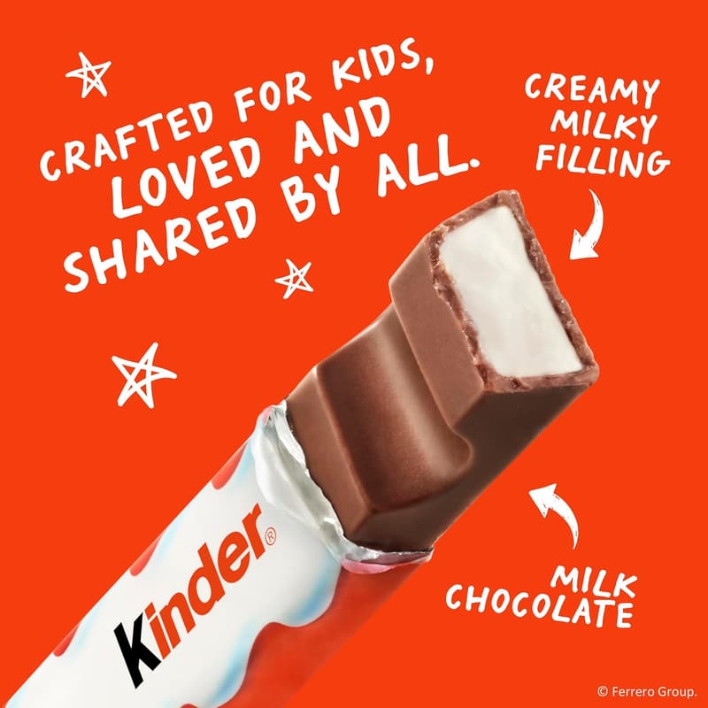Kinder Chocolate, Milk Chocolate Bars with Creamy Filling, 18 Packs