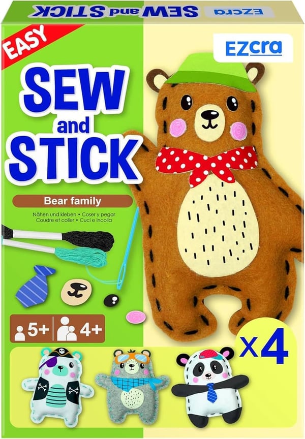 Kids' Easy No Mess Sewing Kit - 4 Fun Bear Projects