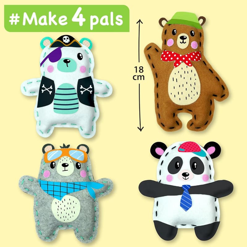 Kids' Easy No Mess Sewing Kit - 4 Fun Bear Projects