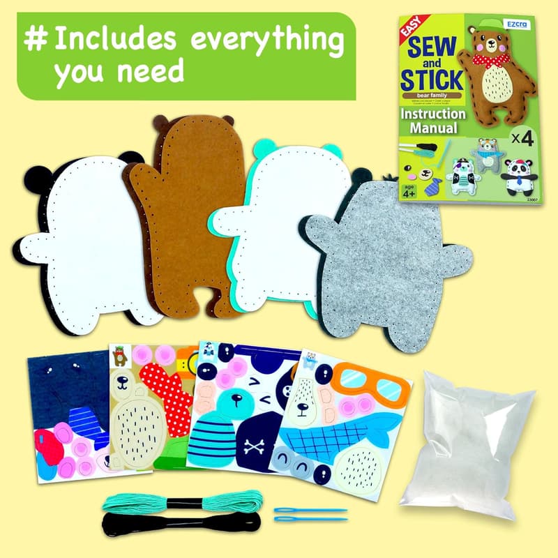 Kids' Easy No Mess Sewing Kit - 4 Fun Bear Projects