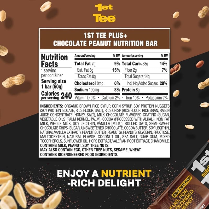 Healthy Snack Bars for Sports - 1st Tee Plus+ Chocolate Peanut (12 Count)