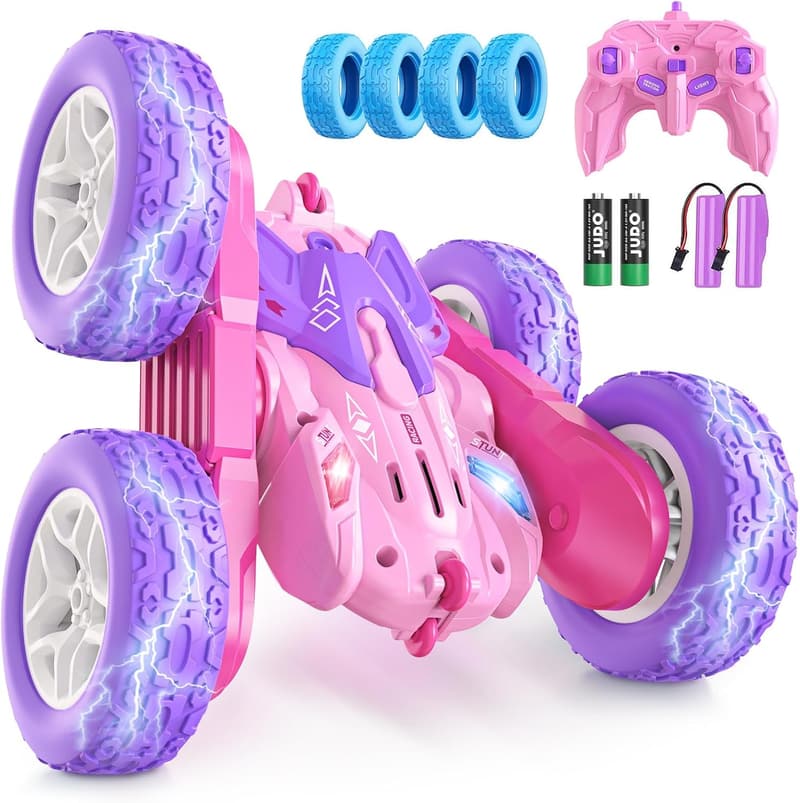 Birthday Gift: 360 Flip Stunt RC Car with LED Lights - Pink