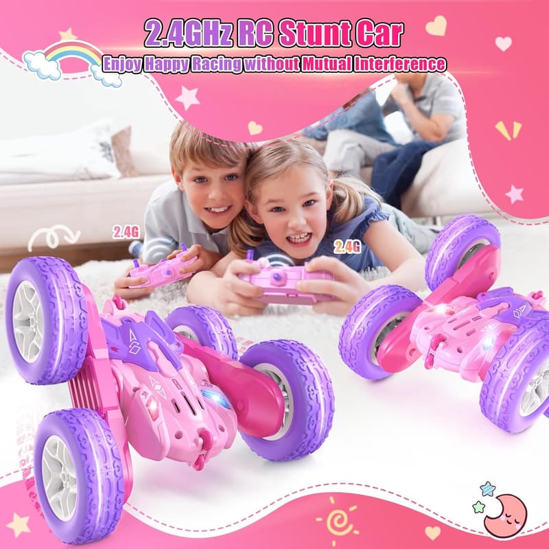 Birthday Gift: 360 Flip Stunt RC Car with LED Lights - Pink