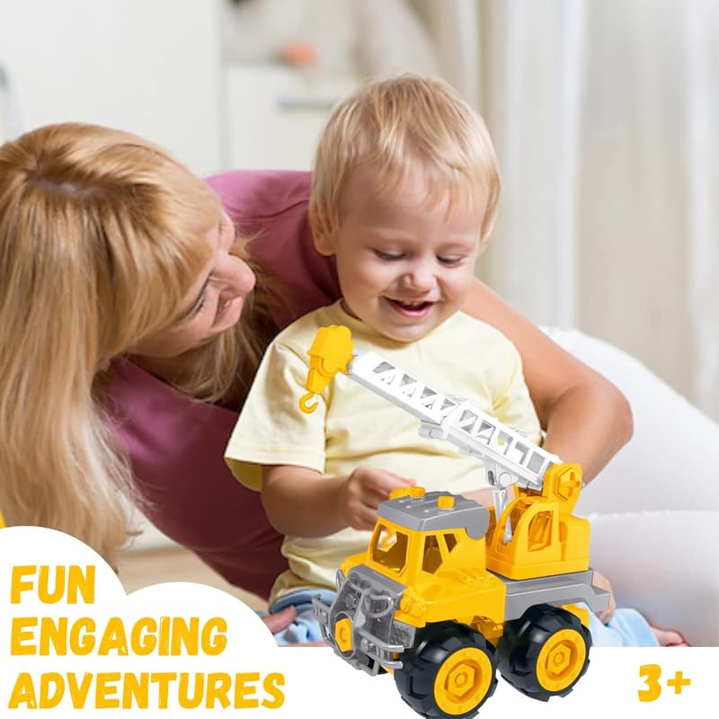 Building Trucks Take-Apart Toys Set for Ages 3-5 - Excavator, Crane, Dump Truck Educational Birthday Gift
