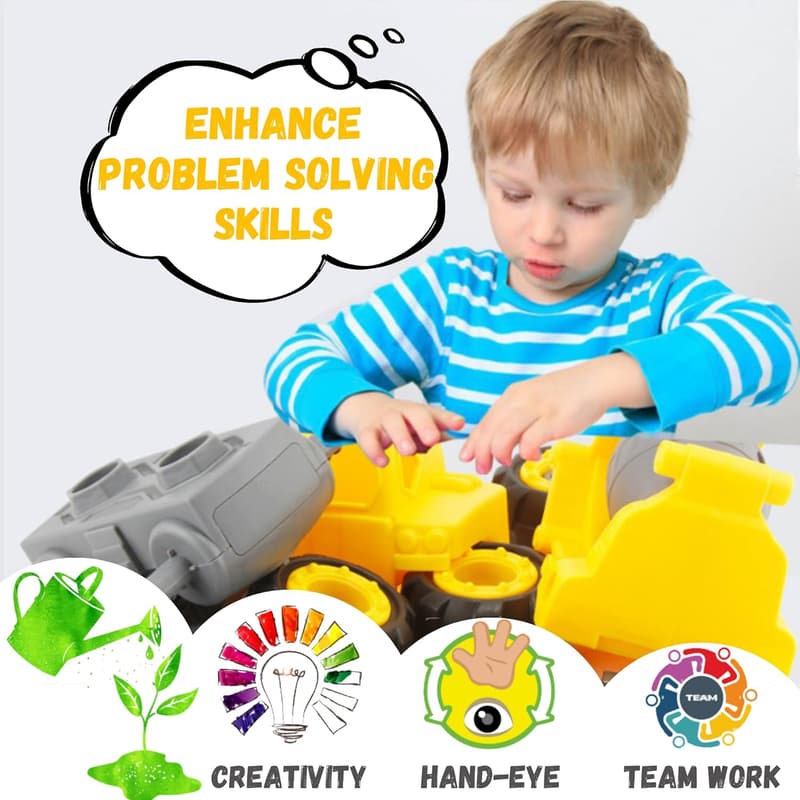 Building Trucks Take-Apart Toys Set for Ages 3-5 - Excavator, Crane, Dump Truck Educational Birthday Gift