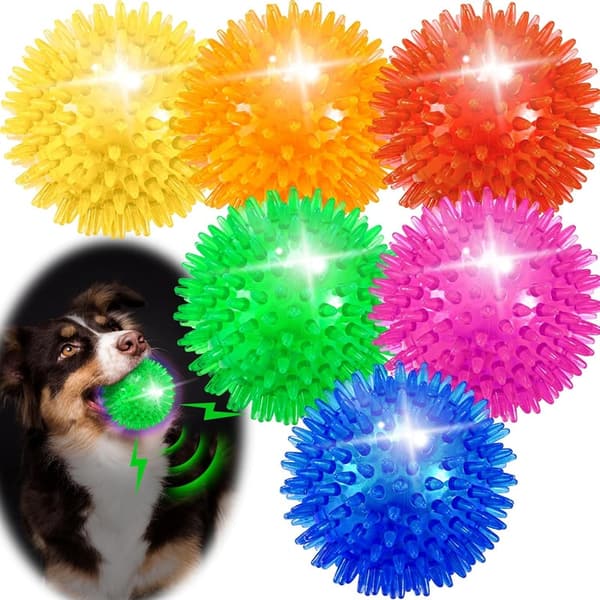 Light Up Squeaky Dog Balls - 6 Pack for Small & Medium Dogs