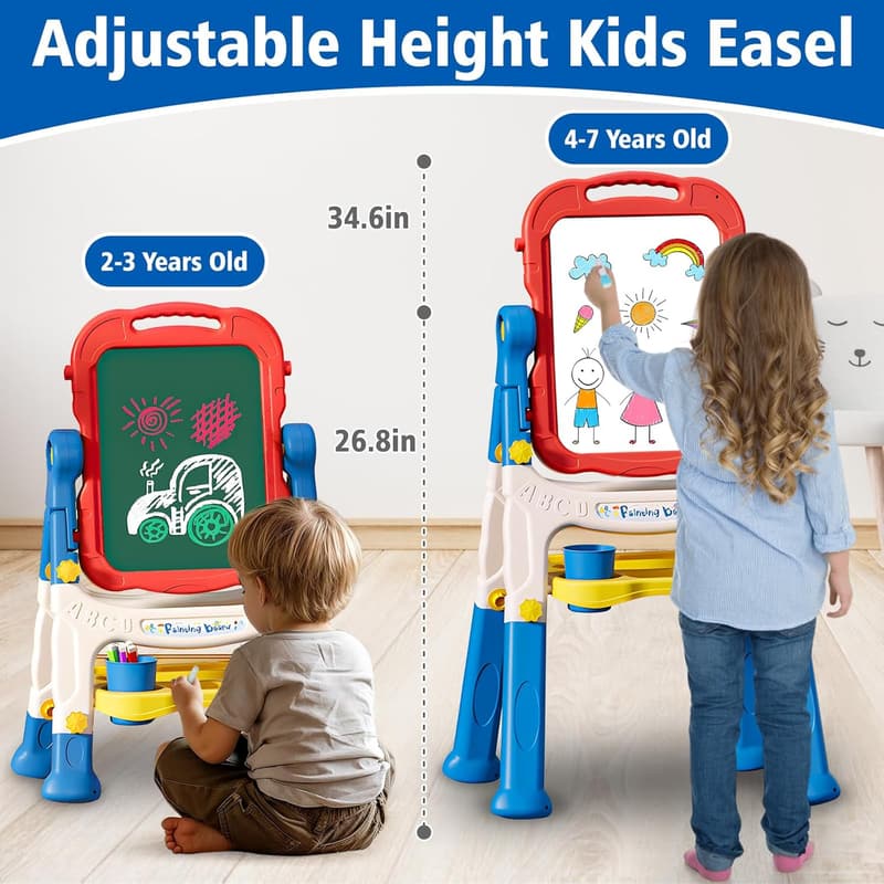 Adjustable Kids' Easel with Magnetic Whiteboard & Chalkboard for Ages 2-4