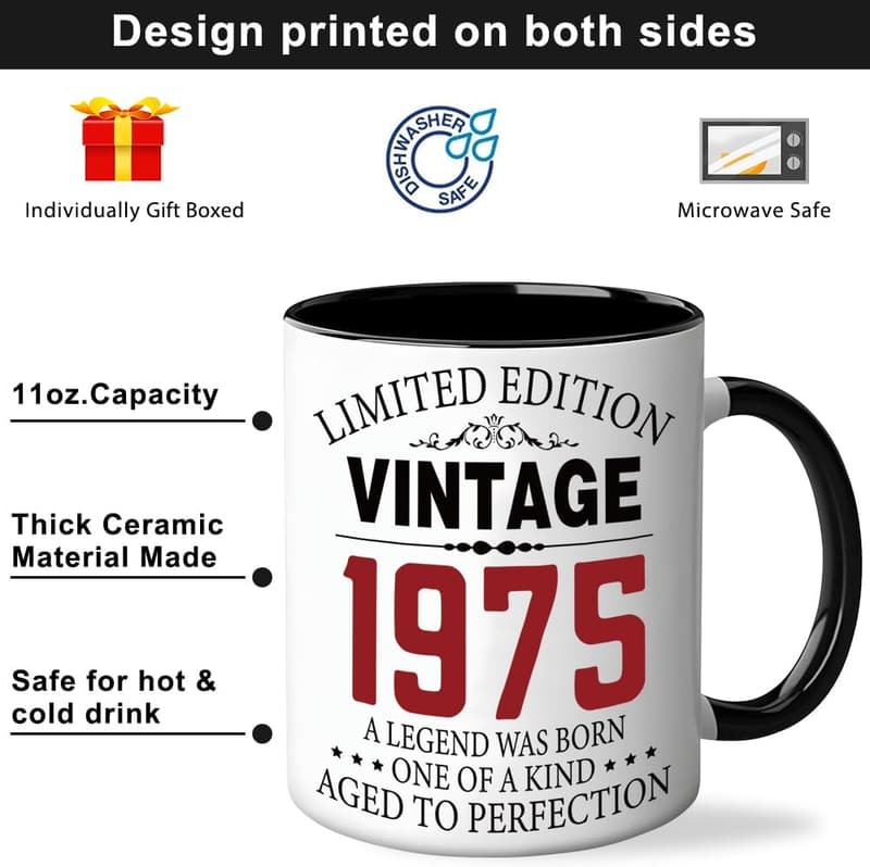 50th Birthday Coffee Mug Gift for Women & Men, 11 oz