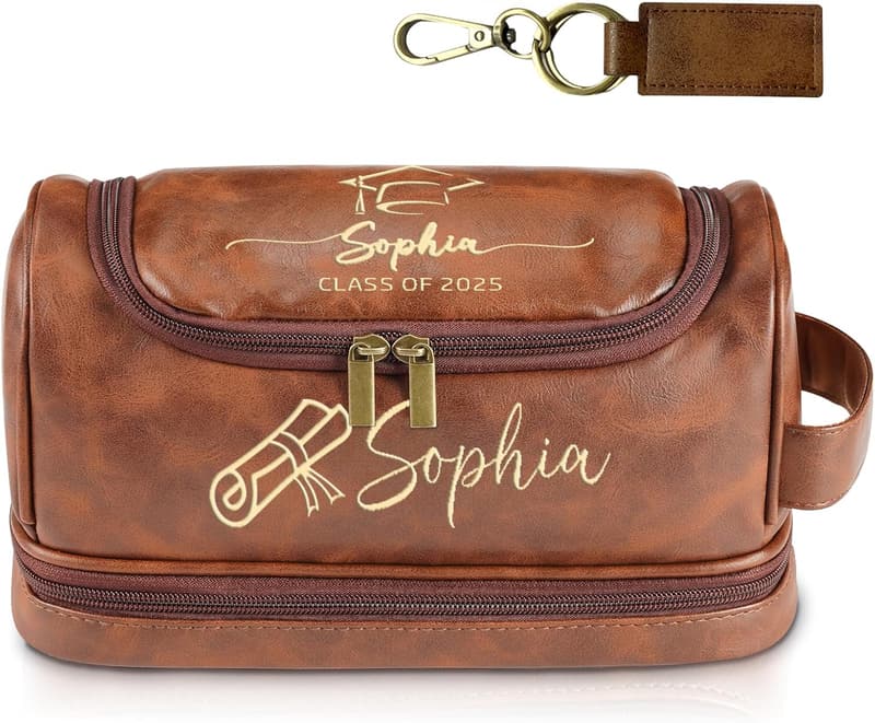 2025 Graduation Personalized Leather Toiletry Bag for Him