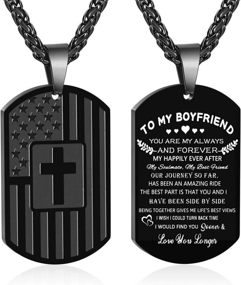 Graduation Gift: American Flag Dog Tag Cross Necklace for Men