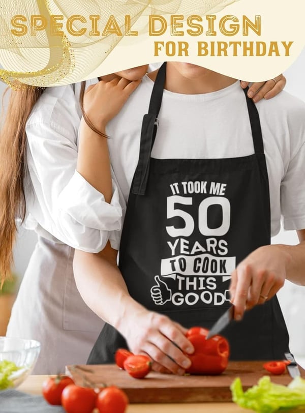 50th Birthday Apron with Pockets for Men and Women
