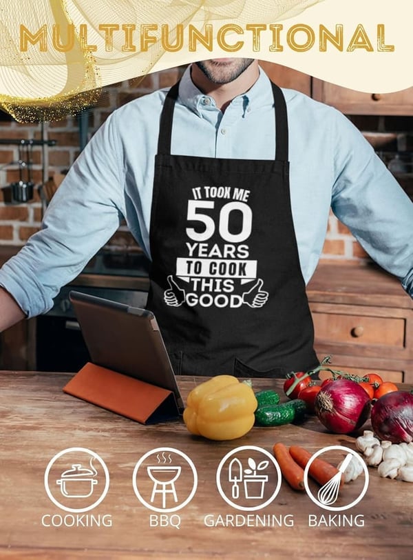 50th Birthday Apron with Pockets for Men and Women