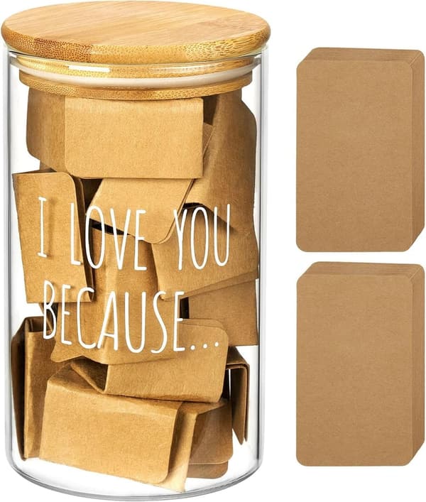 Anniversary Love You Because Jar with 50 Notes for Couples