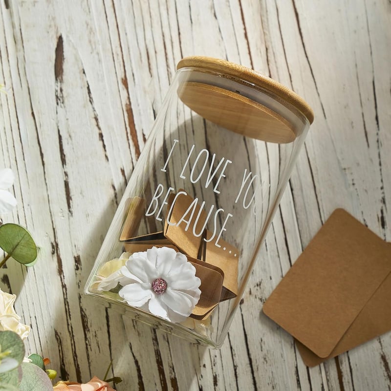Anniversary Love You Because Jar with 50 Notes for Couples