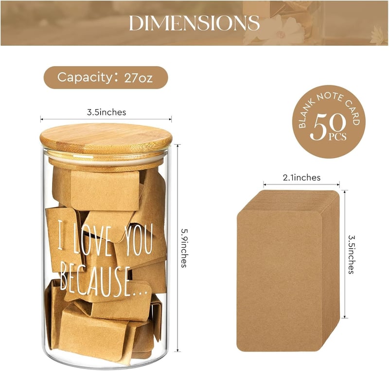 Anniversary Love You Because Jar with 50 Notes for Couples