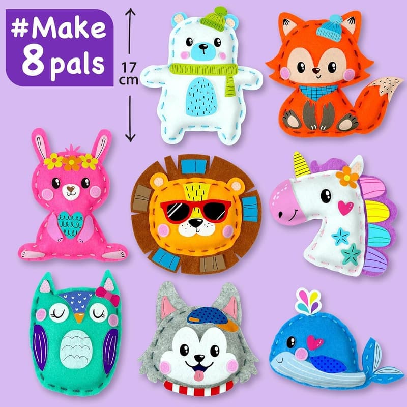 Kids Craft Kit: 8-in-1 Animal Sewing Projects - No Mess, Ages 4-8