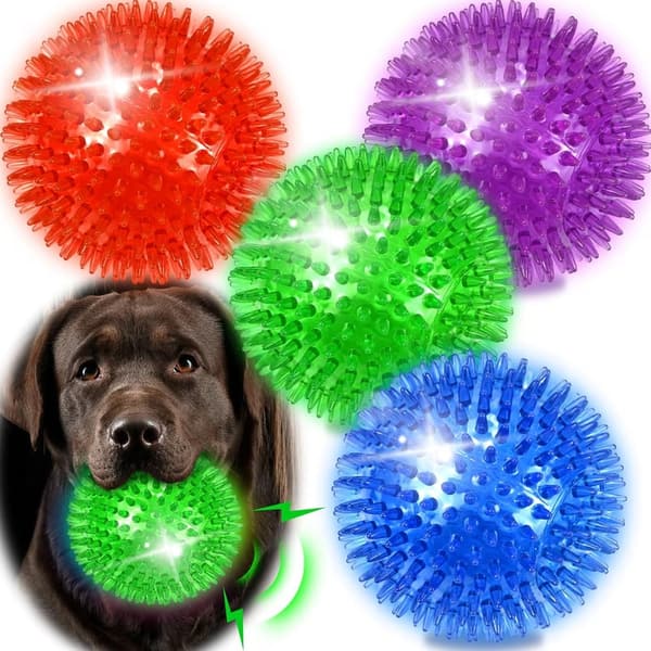 Light-Up Squeaky Dog Balls for Medium & Large Dogs - 4 Pack