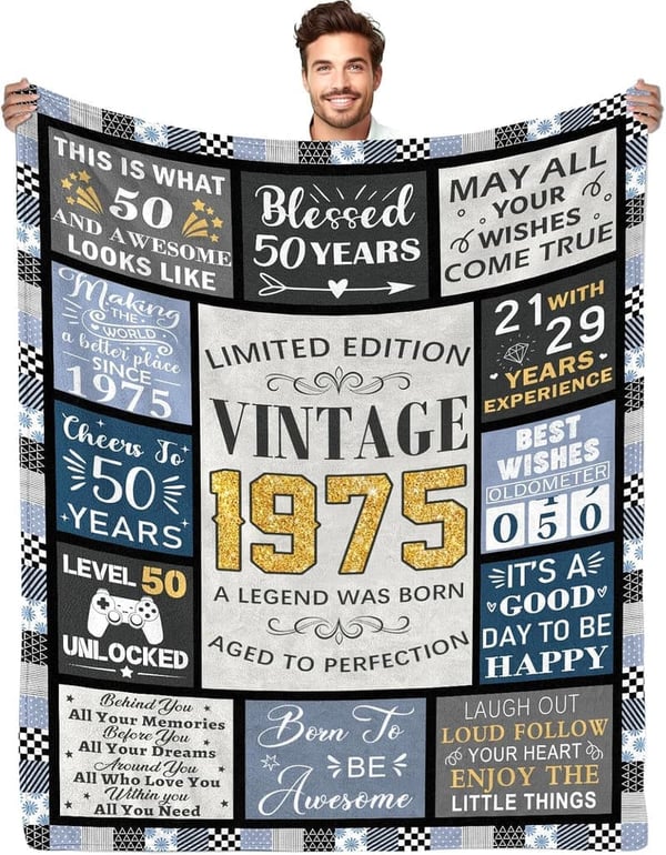 50th Birthday Vintage Blanket for Men - 1975 Edition, 50