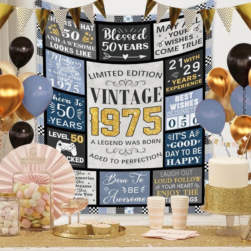 50th Birthday Vintage Blanket for Men - 1975 Edition, 50