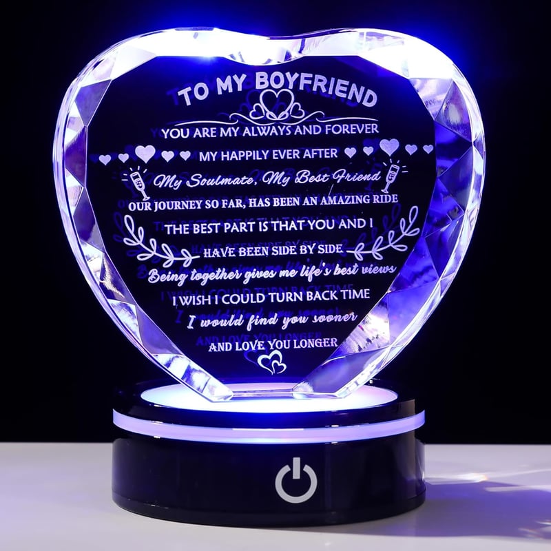 Colorful LED Heart Crystal Keepsake for Boyfriend's Birthday
