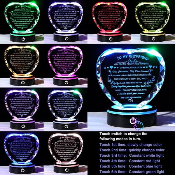 Colorful LED Heart Crystal Keepsake for Boyfriend's Birthday