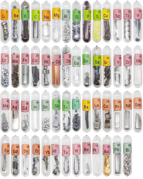99.99% Pure Elements Periodic Table Set in Glass Tube - 55 pcs