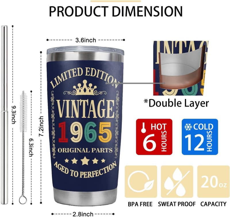 60th Birthday Vintage 1965 Stainless Steel Tumbler