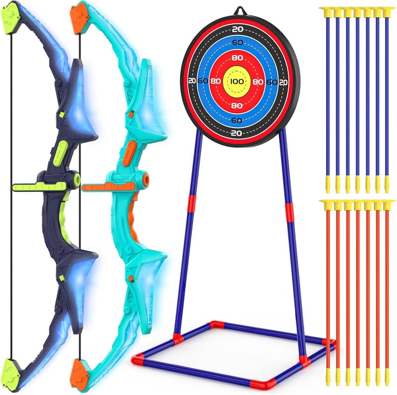 Light Up Archery Set for Kids - 2 Pack with Targets & Arrows