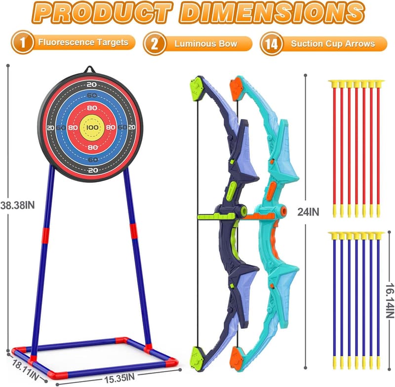 Light Up Archery Set for Kids - 2 Pack with Targets & Arrows