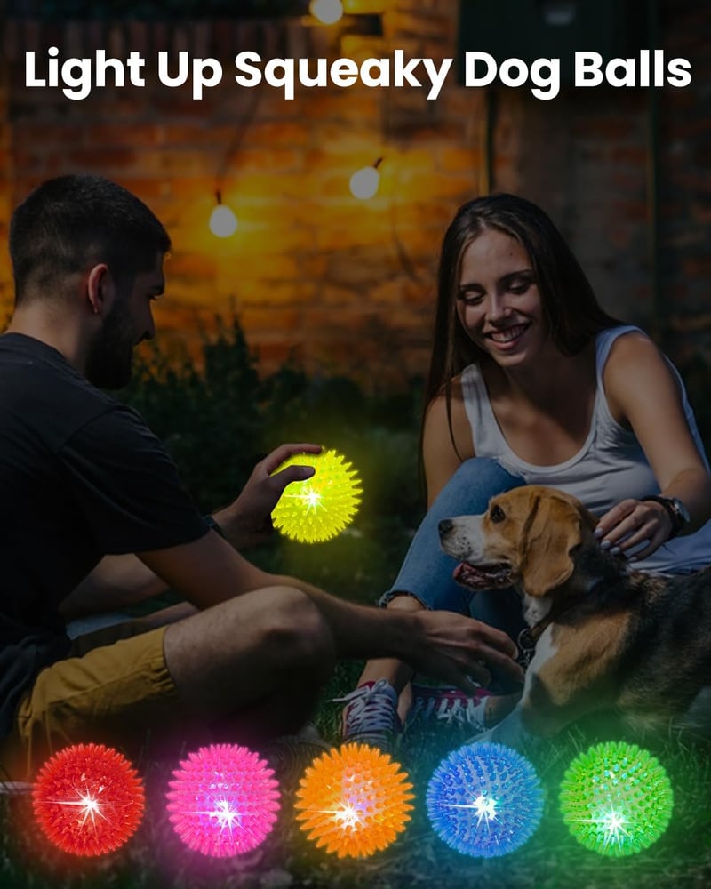 LED Light-Up Squeaky Dog Balls - Durable BPA-Free Toys