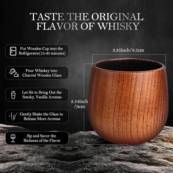 Whiskey Glasses Set of 2 - Charred Wood for Bourbon Lovers