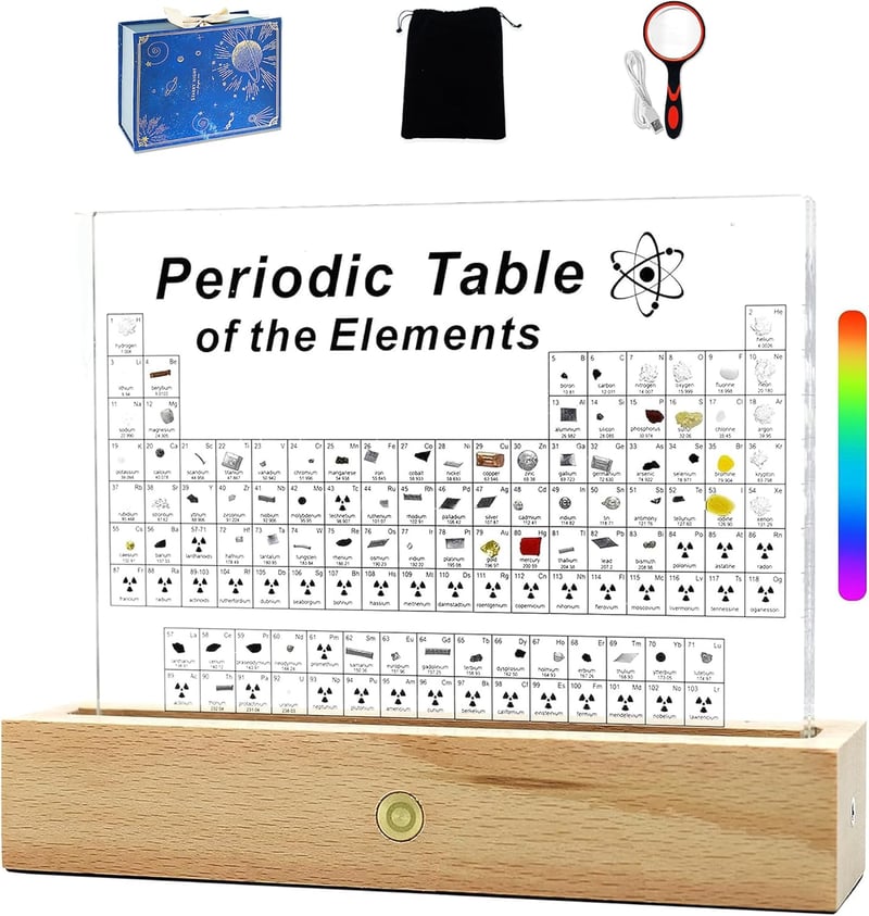 3D Acrylic Periodic Table with Real Elements and LED Stand