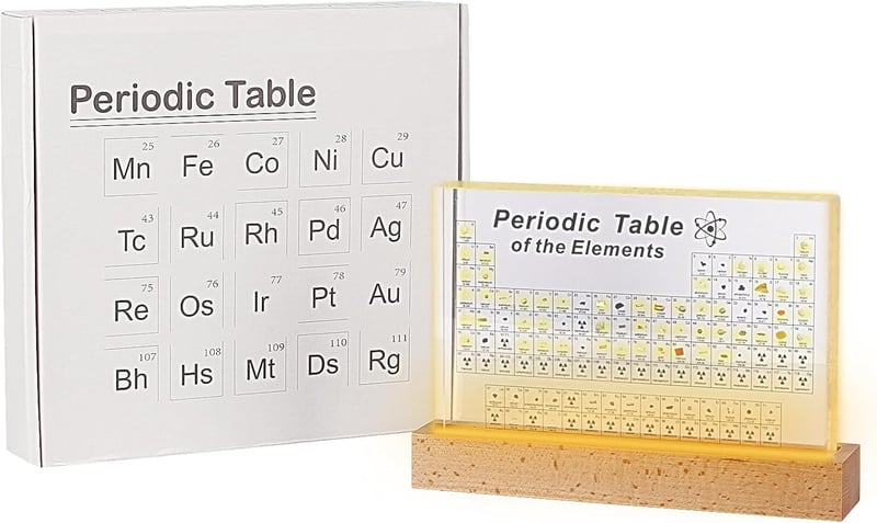 Periodic Table with Real Elements - Large Desk Display 8.3 x 5.5 Inches