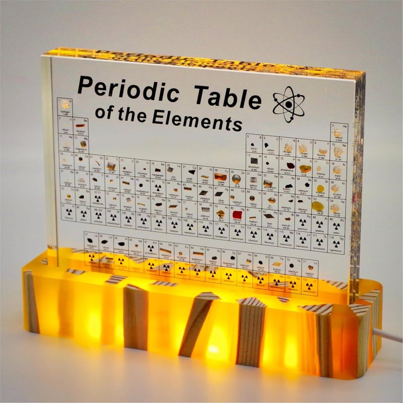 Amber Lighted Acrylic Periodic Table of Real Elements Decor