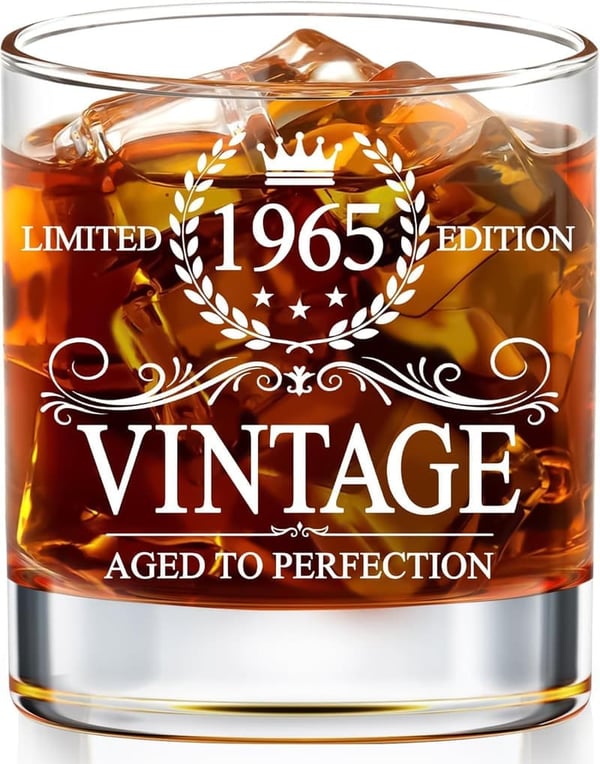 60th Birthday Whiskey Glass for Men - Vintage 1965 Design