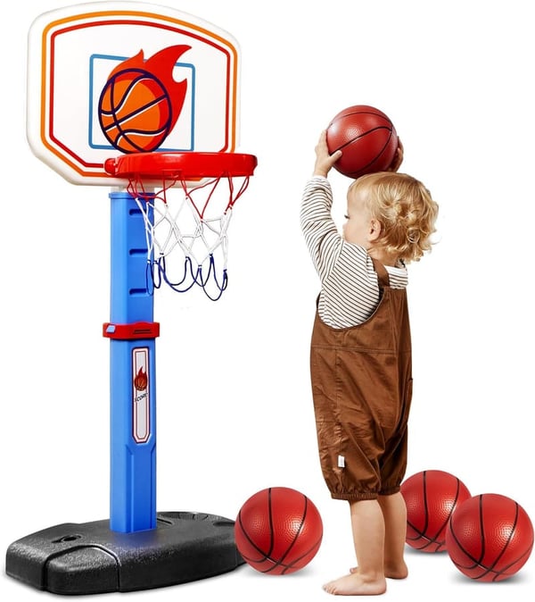 Toddler Basketball Arcade Game Set with Adjustable Goal & 4 Balls