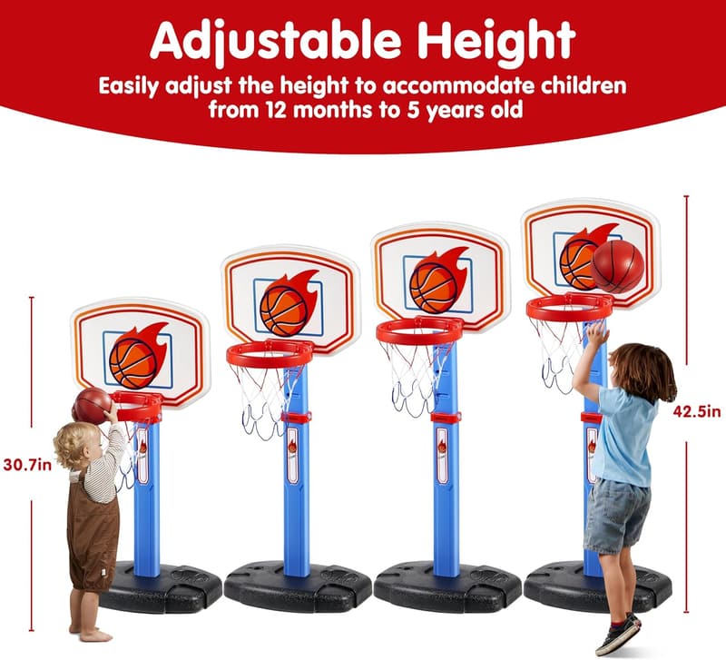 Toddler Basketball Arcade Game Set with Adjustable Goal & 4 Balls