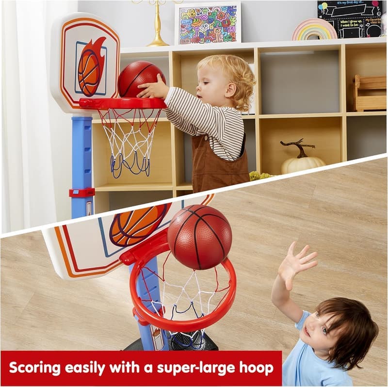 Toddler Basketball Arcade Game Set with Adjustable Goal & 4 Balls
