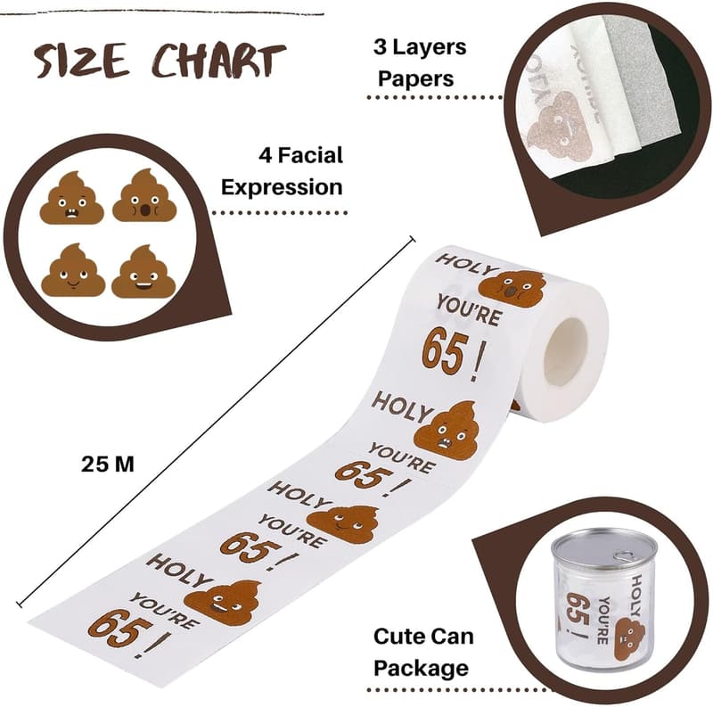 65th Birthday Funny 3-Ply Toilet Paper Gift for Him & Her