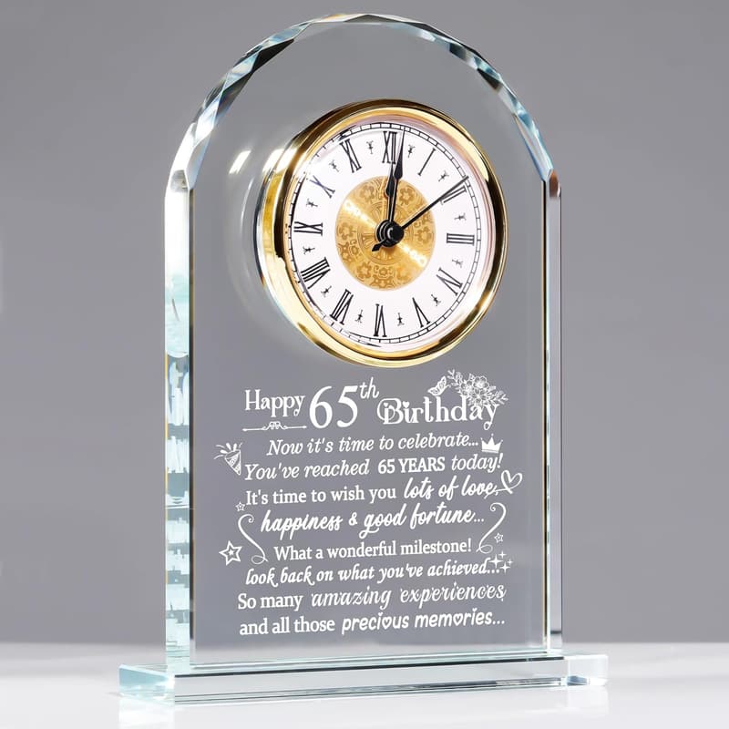 65th Birthday Glass Quartz Clock Gift for Couples and Friends