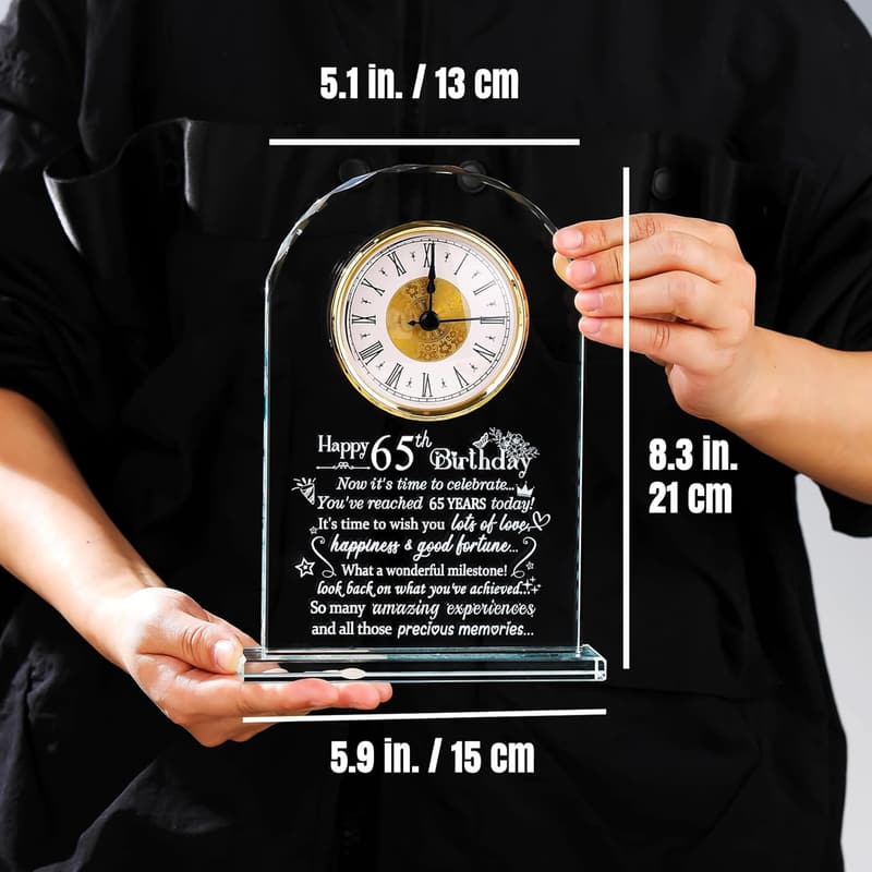 65th Birthday Glass Quartz Clock Gift for Couples and Friends