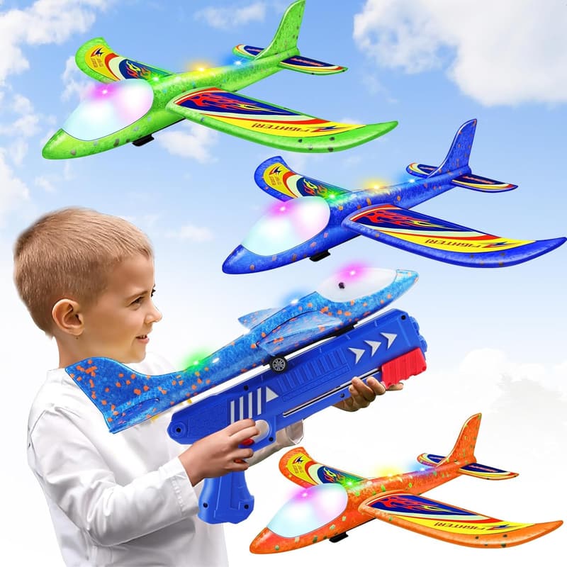 Outdoor Fun: 3-Pack Foam Airplane Launchers for Kids