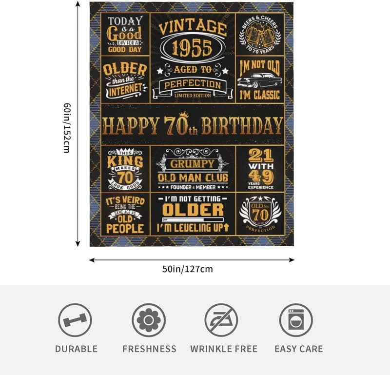 70th Birthday Blanket Gift for Men - 60