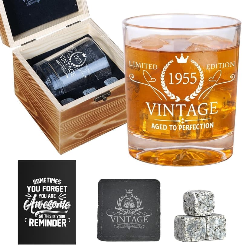 70th Birthday Whiskey Glasses for Men - Gift for Husband & Grandpa
