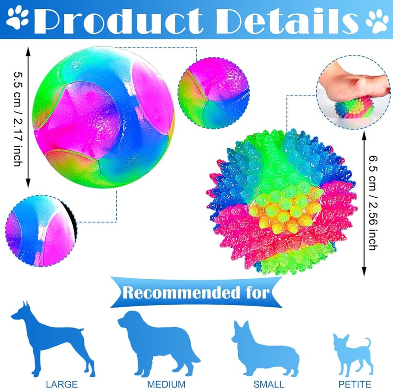 Interactive LED Dog Toy Ball - 2 Pack, Flashing & Bouncing