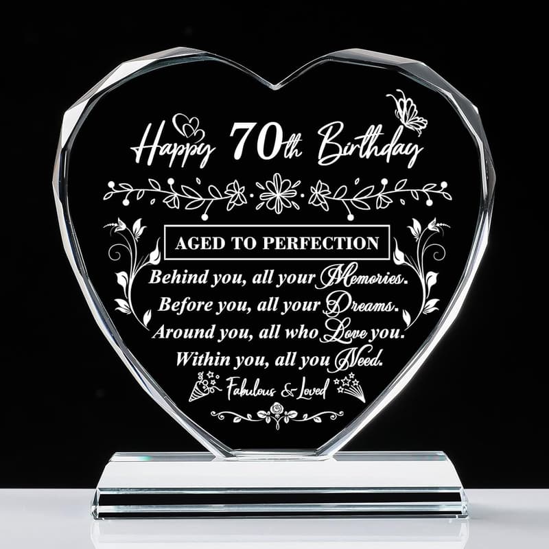 70th Birthday Laser Glass Heart Gift for Him/Her