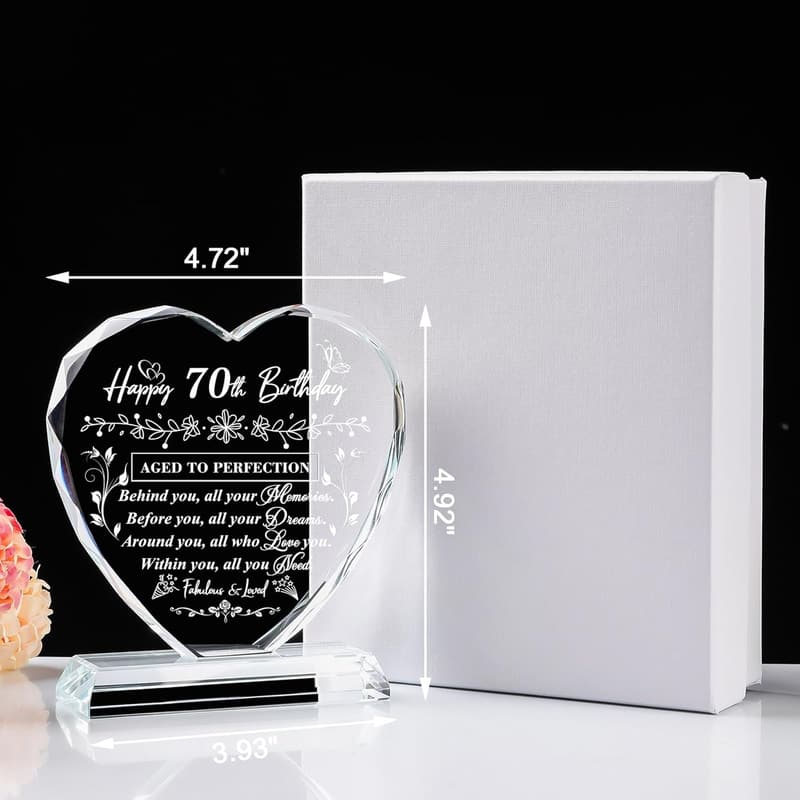 70th Birthday Laser Glass Heart Gift for Him/Her